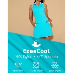 Women's Golf Dress Lake blue Sleeveless Dress Ladies Golf Attire Clothes Outfits Wear Apparel