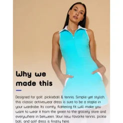 Women's Golf Dress Lake blue Sleeveless Dress Ladies Golf Attire Clothes Outfits Wear Apparel