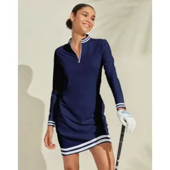 Women's Golf Dress Navy Blue Long Sleeve Ladies Golf Attire Clothes Outfits Wear Apparel