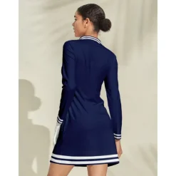 Women's Golf Dress Navy Blue Long Sleeve Ladies Golf Attire Clothes Outfits Wear Apparel