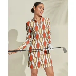 Women's Golf Dress Orange Long Sleeve Ladies Golf Attire Clothes Outfits Wear Apparel