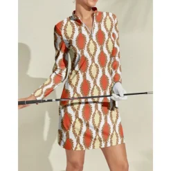 Women's Golf Dress Orange Long Sleeve Ladies Golf Attire Clothes Outfits Wear Apparel