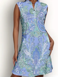 Women's Golf Dress Sleeveless Sun Protection Paisley Ladies Golf Attire