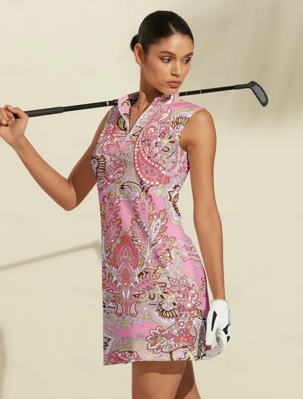 Women's Golf Dress Sleeveless Sun Protection Paisley Ladies Golf Attire
