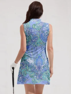 Women's Golf Dress Sleeveless Sun Protection Paisley Ladies Golf Attire