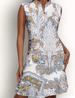 Women's Golf Dress Sleeveless Sun Protection Paisley Ladies Golf Attire