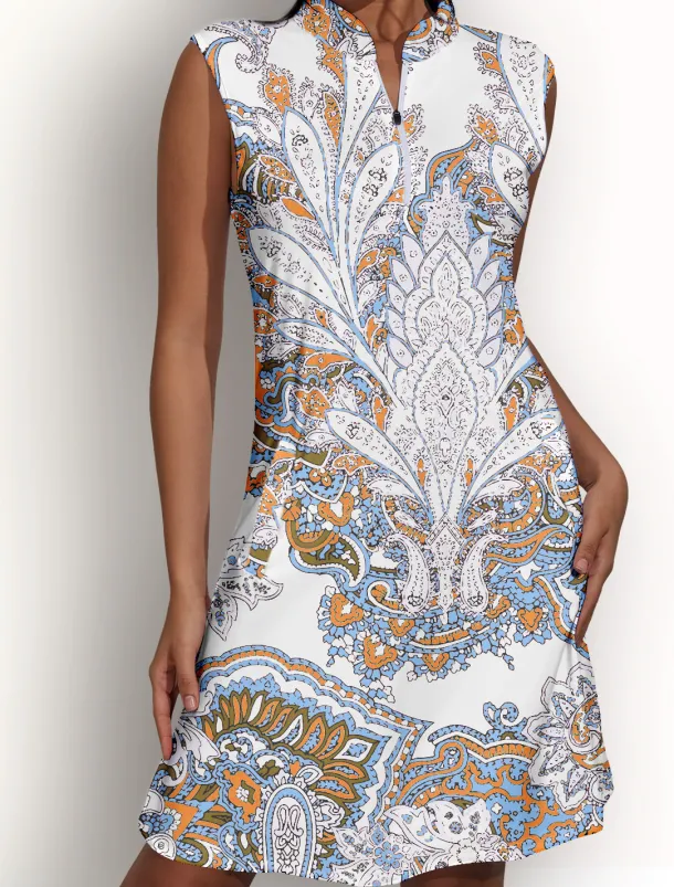 Women's Golf Dress Sleeveless Sun Protection Paisley Ladies Golf Attire