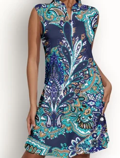 Women's Golf Dress Sleeveless Sun Protection Paisley Ladies Golf Attire