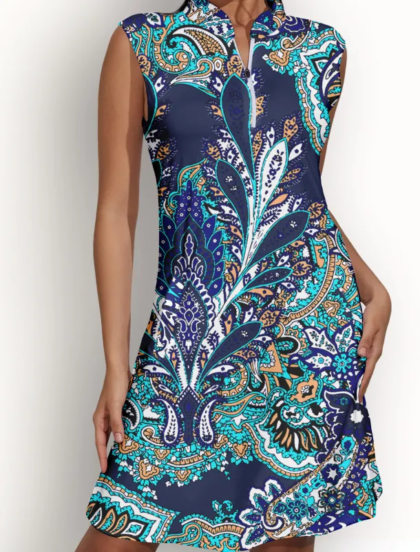 Women's Golf Dress Sleeveless Sun Protection Paisley Ladies Golf Attire