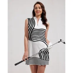 Women's Golf Dress White Sleeveless Stripes Ladies Golf Attire Clothes Outfits Wear Apparel