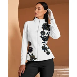 Women's Golf Jacket White Long Sleeve Top Ladies Golf Attire Clothes Outfits Wear Apparel