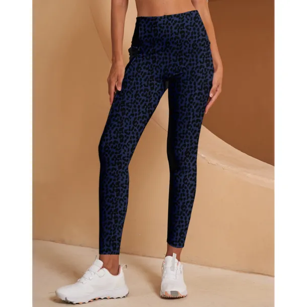 Women's Golf Leggings for Winter Leopard Print Navy Blue Ladies Golf Attire Clothes Outfits Wear Apparel