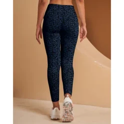 Women's Golf Leggings for Winter Leopard Print Navy Blue Ladies Golf Attire Clothes Outfits Wear Apparel