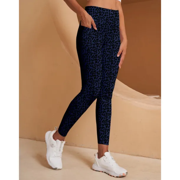 Women's Golf Leggings for Winter Leopard Print Navy Blue Ladies Golf Attire Clothes Outfits Wear Apparel