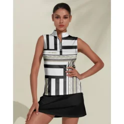 Women's Golf Polo Shirt Black Sleeveless Top Ladies Golf Attire Clothes Outfits Wear Apparel