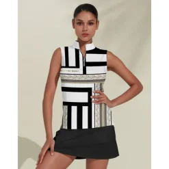 Women's Golf Polo Shirt Black Sleeveless Top Ladies Golf Attire Clothes Outfits Wear Apparel