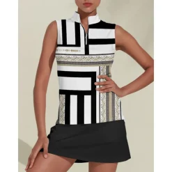 Women's Golf Polo Shirt Black Sleeveless Top Ladies Golf Attire Clothes Outfits Wear Apparel