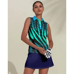 Women's Golf Polo Shirt Blue Sleeveless Top Ladies Golf Attire Clothes Outfits Wear Apparel