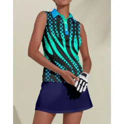 Women's Golf Polo Shirt Blue Sleeveless Top Ladies Golf Attire Clothes Outfits Wear Apparel