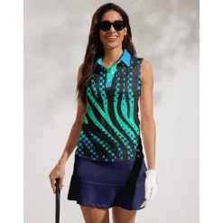 Women's Golf Polo Shirt Blue Sleeveless Top Ladies Golf Attire Clothes Outfits Wear Apparel