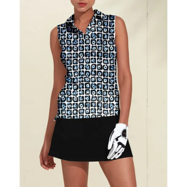 Women's Golf Polo Shirt Black Sleeveless Top Floral Ladies Golf Attire Clothes Outfits Wear Apparel
