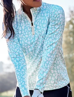 Women's Golf Polo Shirt Black Blue Light Purple Long Sleeve Sun Protection Top Leopard Fall Winter Ladies Golf Attire Clothes Outfits Wear Apparel