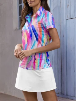 Women's Golf Polo Shirt Blue Short Sleeve Sun Protection Top Ladies Golf Attire Clothes Outfits Wear Apparel
