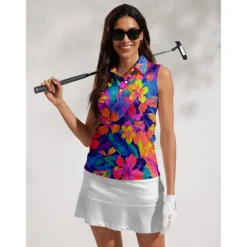 Women's Golf Polo Shirt Blue Sleeveless Top Ladies Golf Attire Clothes Outfits Wear Apparel