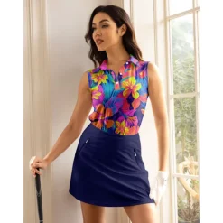 Women's Golf Polo Shirt Blue Sleeveless Top Ladies Golf Attire Clothes Outfits Wear Apparel
