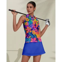 Women's Golf Polo Shirt Blue Sleeveless Top Ladies Golf Attire Clothes Outfits Wear Apparel