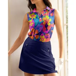 Women's Golf Polo Shirt Blue Sleeveless Top Ladies Golf Attire Clothes Outfits Wear Apparel