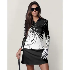 Women's Golf Polo Shirt Black Long Sleeve Top Ladies Golf Attire Clothes Outfits Wear Apparel