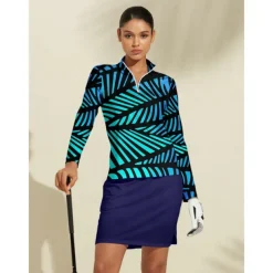 Women's Golf Polo Shirt Blue Long Sleeve Top Ladies Golf Attire Clothes Outfits Wear Apparel
