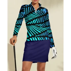 Women's Golf Polo Shirt Blue Long Sleeve Top Ladies Golf Attire Clothes Outfits Wear Apparel