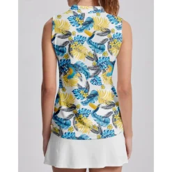 Women's Golf Polo Shirt Blue Sleeveless Top Leaf Ladies Golf Attire Clothes Outfits Wear Apparel