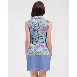Women's Golf Polo Shirt Blue Sleeveless Top Floral Ladies Golf Attire Clothes Outfits Wear Apparel