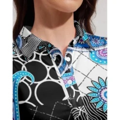 Women's Golf Polo Shirt Blue Grey Sleeveless Top Paisley Ladies Golf Attire Clothes Outfits Wear Apparel