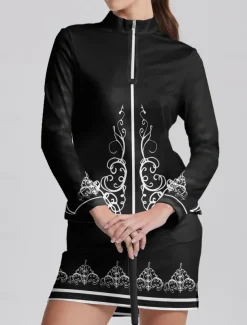 Women's Golf Polo Shirt Black Khaki Long Sleeve Sun Protection Top Fall Winter Ladies Golf Attire Clothes Outfits Wear Apparel