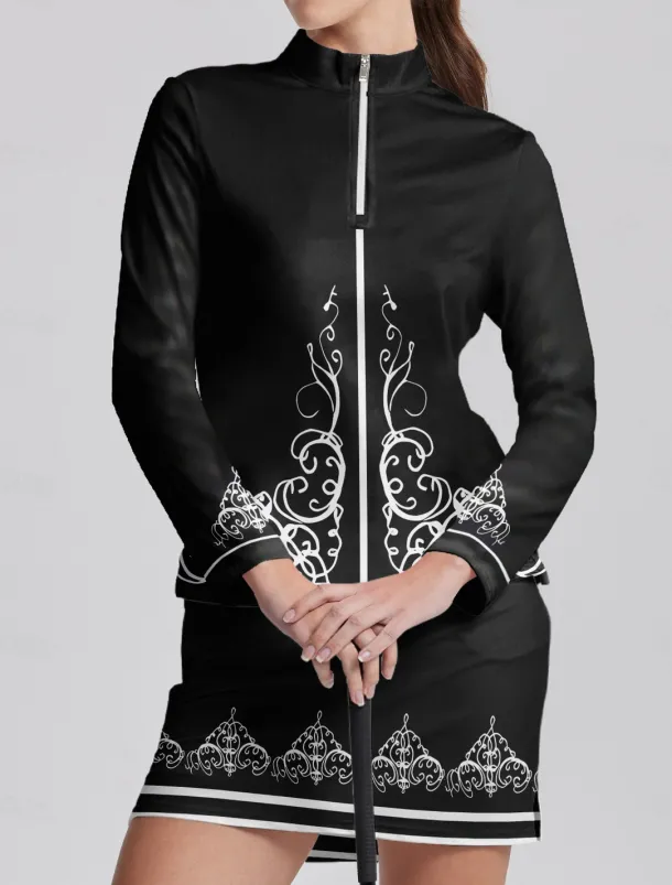 Women's Golf Polo Shirt Black Khaki Long Sleeve Sun Protection Top Fall Winter Ladies Golf Attire Clothes Outfits Wear Apparel