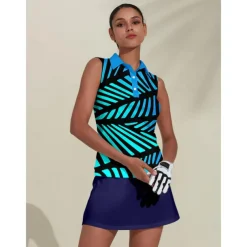 Women's Golf Polo Shirt Blue Sleeveless Top Ladies Golf Attire Clothes Outfits Wear Apparel