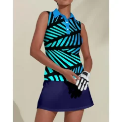 Women's Golf Polo Shirt Blue Sleeveless Top Ladies Golf Attire Clothes Outfits Wear Apparel