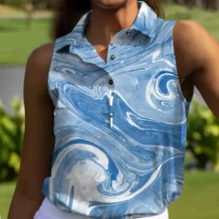 Women's Golf Polo Shirt Dark Navy Sleeveless Sun Protection Top Ladies Golf Attire Clothes Outfits Wear Apparel