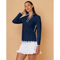 Women's Golf Polo Shirt Dark Blue Long Sleeve Top Ladies Golf Attire Clothes Outfits Wear Apparel