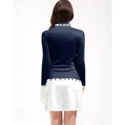 Women's Golf Polo Shirt Dark Blue Long Sleeve Top Ladies Golf Attire Clothes Outfits Wear Apparel