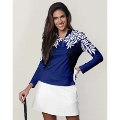 Women's Golf Polo Shirt Dark Blue Long Sleeve Top Ladies Golf Attire Clothes Outfits Wear Apparel