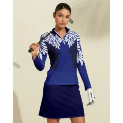 Women's Golf Polo Shirt Dark Blue Long Sleeve Top Ladies Golf Attire Clothes Outfits Wear Apparel