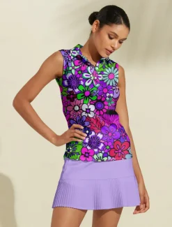 Women's Golf Polo Shirt Golf Clothes Lake blue Violet Orange Sleeveless Sun Protection Lightweight T Shirt Top Floral Ladies Golf Attire Clothes Outfits Wear Apparel