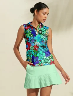 Women's Golf Polo Shirt Golf Clothes Lake blue Violet Orange Sleeveless Sun Protection Lightweight T Shirt Top Floral Ladies Golf Attire Clothes Outfits Wear Apparel