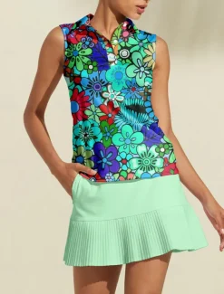 Women's Golf Polo Shirt Golf Clothes Lake blue Violet Orange Sleeveless Sun Protection Lightweight T Shirt Top Floral Ladies Golf Attire Clothes Outfits Wear Apparel
