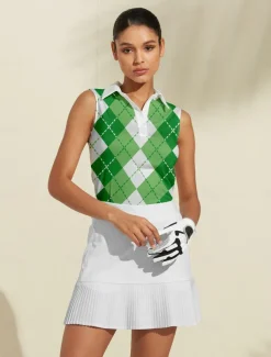 Women's Golf Polo Shirt Golf Clothes Pink Green Sleeveless Sun Protection Lightweight T Shirt Top Ladies Golf Attire Clothes Outfits Wear Apparel